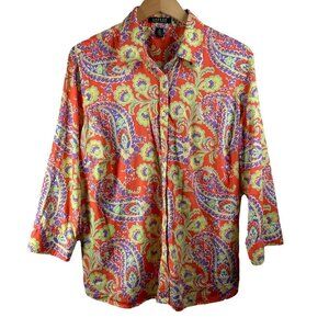 RALPH LAUREN Orange/Multi Paisley Print Cotton Poplin Shirt Size 2X